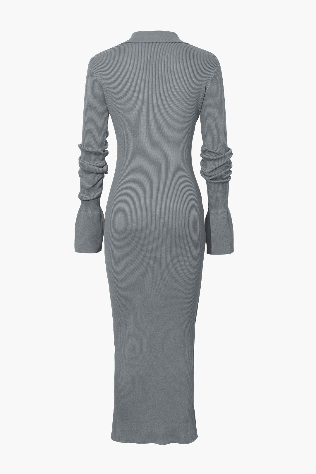 Women's Ribbed Knit Maxi Dress with Polo Collar and Button Front in Dark Grey
