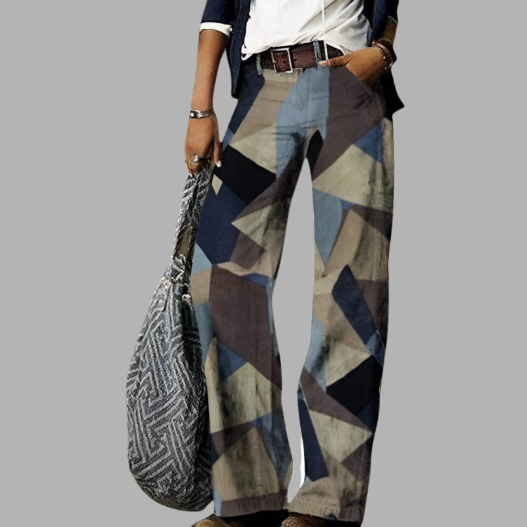 Women's Wide-Leg Jeans with All-Over Print, Full Length in Checked