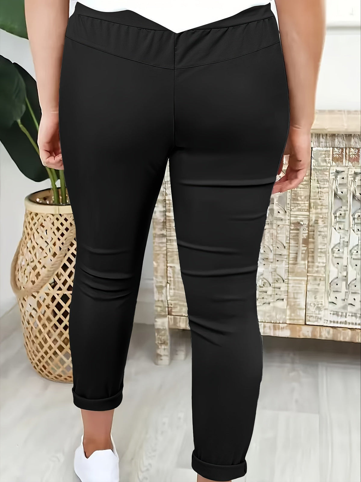 Women's Joggers with Tie Waist and Turn-Up Cuffs in Black