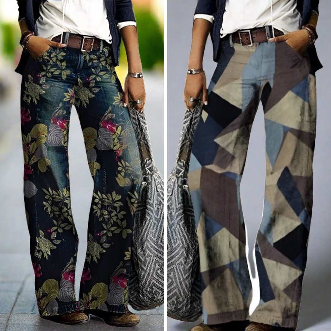 Women's Wide-Leg Jeans with All-Over Print, Full Length in Floral Print