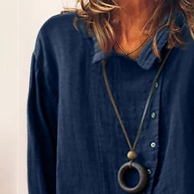 Women's Blue Relaxed-Fit Shirt with Full Button Placket in Blue