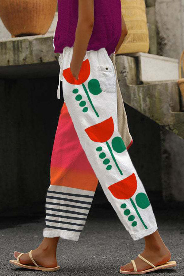 Women's 7/8 Wide-Leg Trousers with a Tie Waist in Red