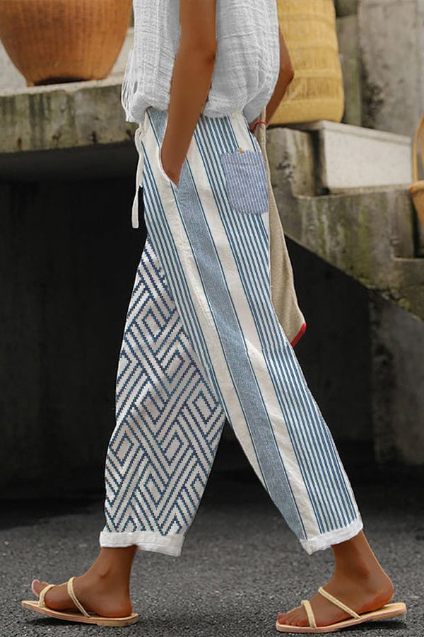 Women's 7/8 Wide-Leg Trousers with a Tie Waist in Light Blue