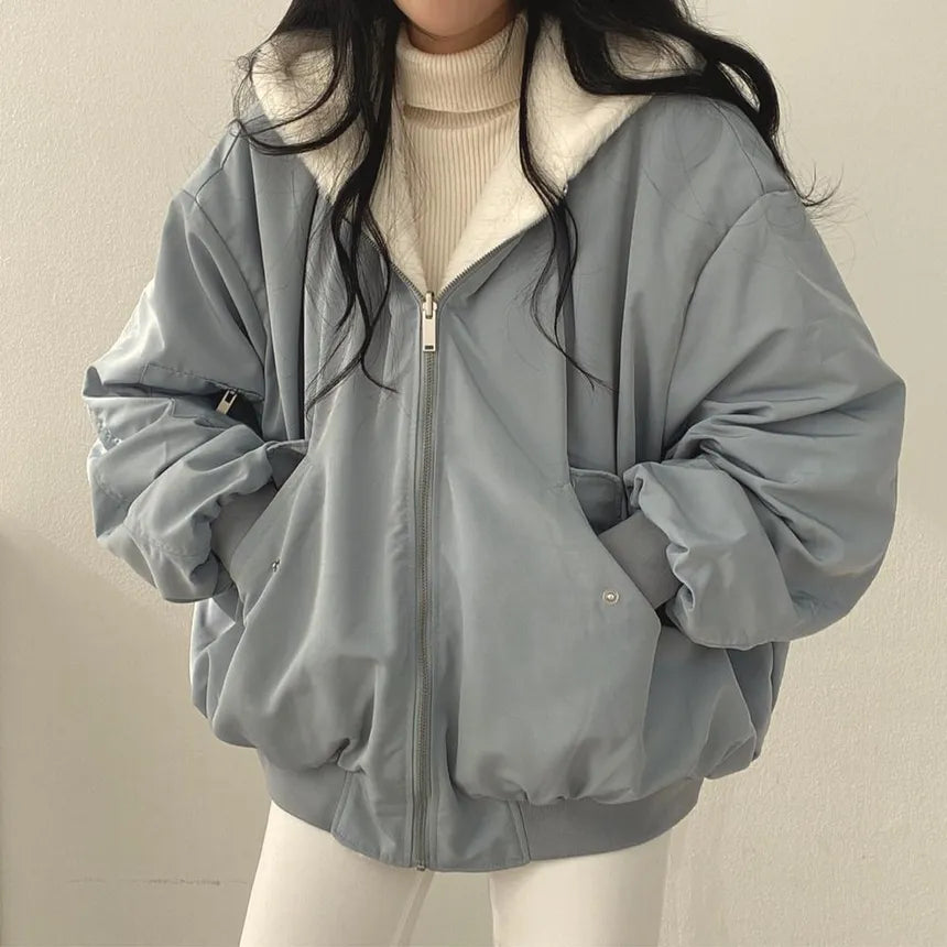 Women's Reversible Bomber Jacket with Soft Lining and Zip in Blue