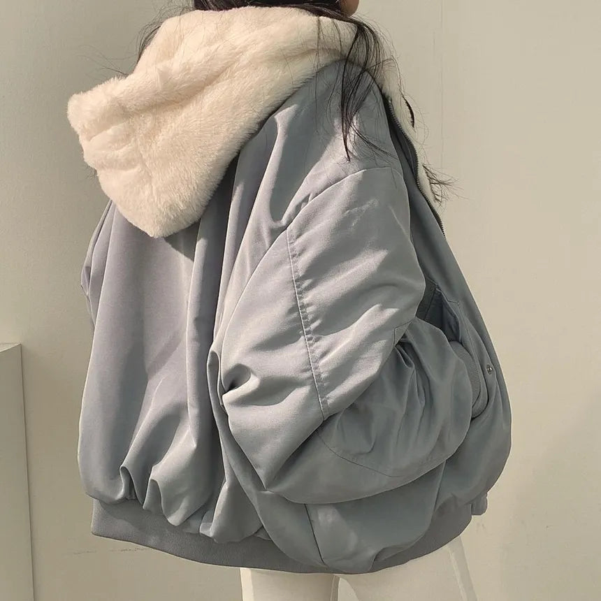 Women's Reversible Bomber Jacket with Soft Lining and Zip in Blue
