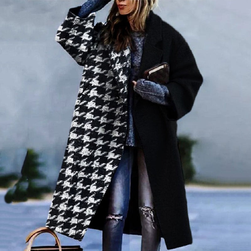 Women's Oversized Coat with Lapels and Button Fastening in Yellow