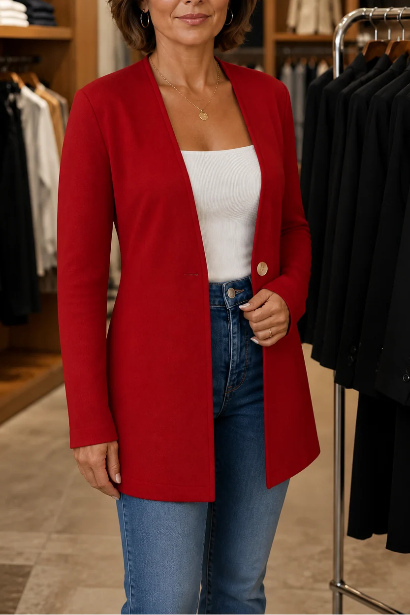 Women’s A-Line Blazer V-Neck Single-Button Closure in Pink 13