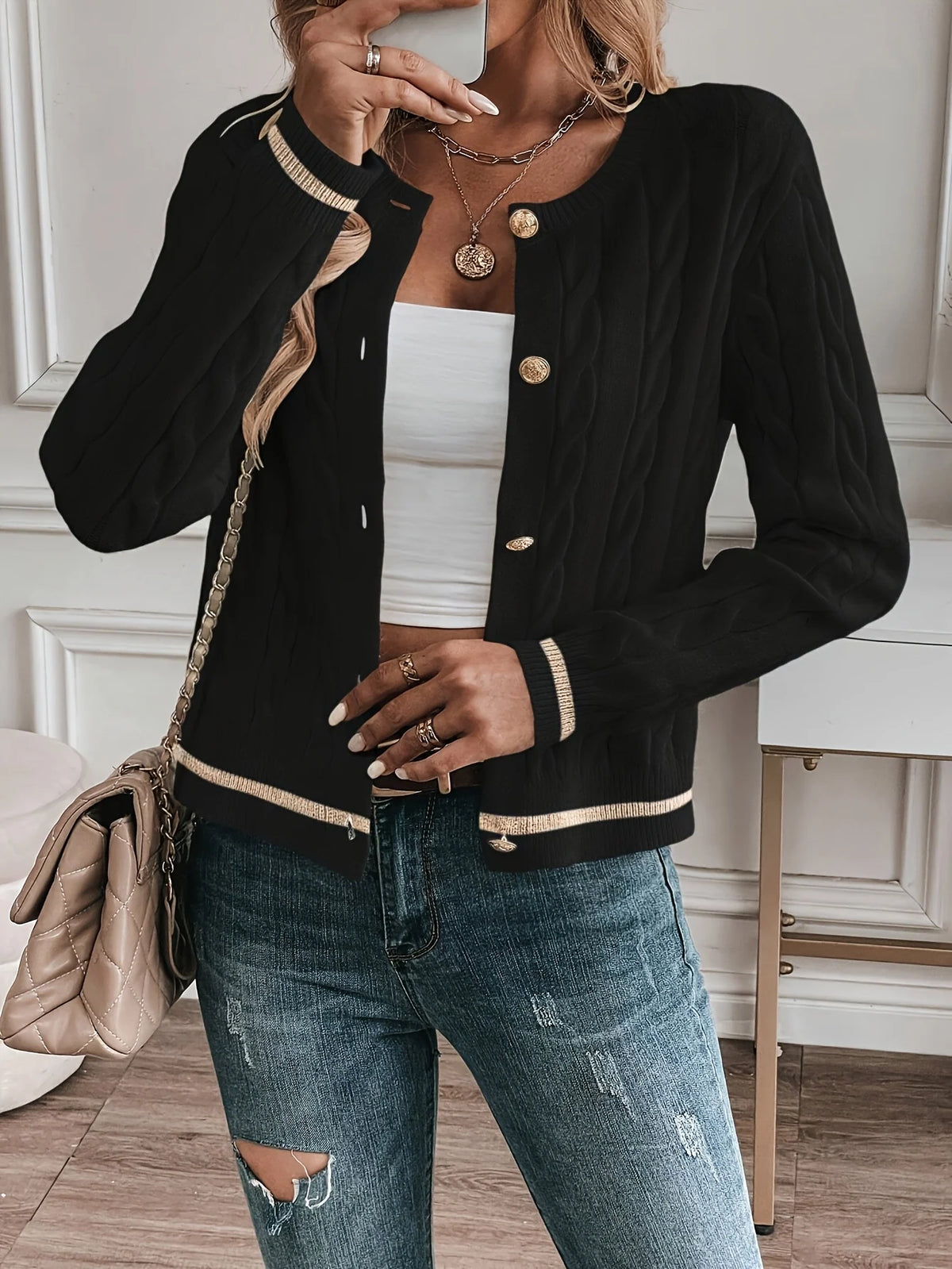 Women’s Cable-Knit Cardigan Refined Open Front Design 2