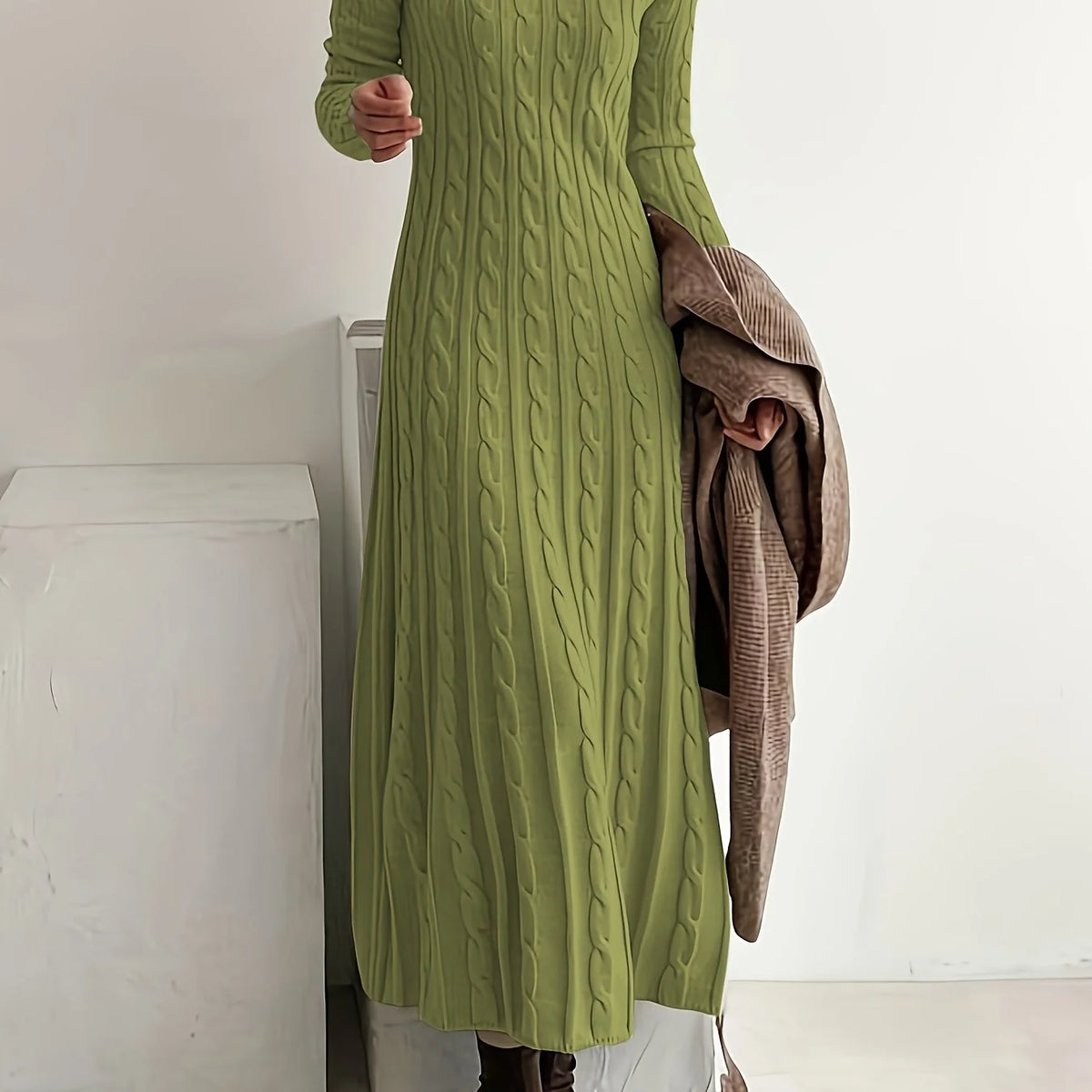 Women’s Cable-Knit Maxi Dress Long Sleeve Elegant Style 10