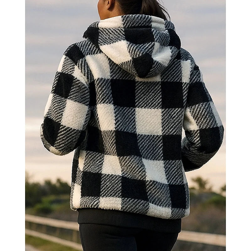 Women’s Checkered Hoodie Relaxed Fit Quarter-Zip Style 2