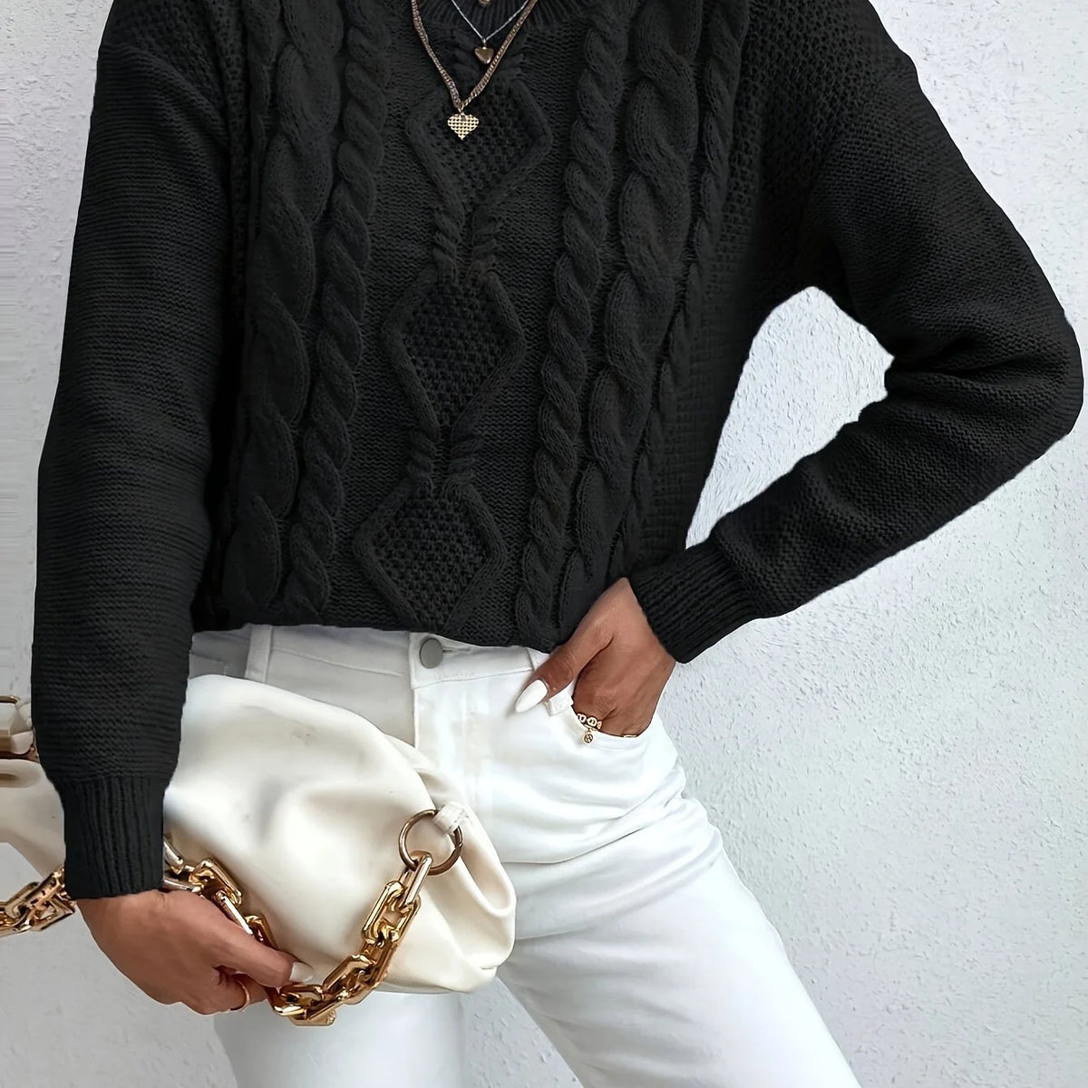 Women’s Chunky Cable-Knit Sweater Relaxed Fit Classic Design 11