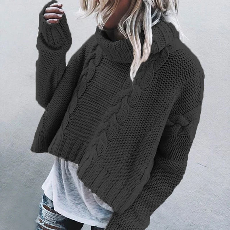 Women’s Chunky Knit Sweater High Collar Cable Design 6