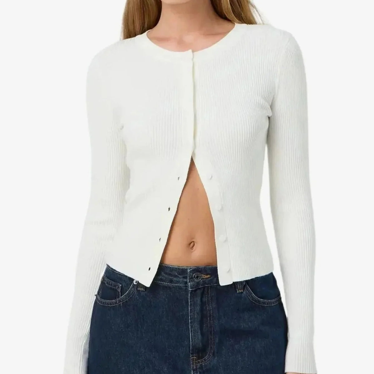Women’s Cropped Cardigan Fitted Ribbed Design with Button Front 3