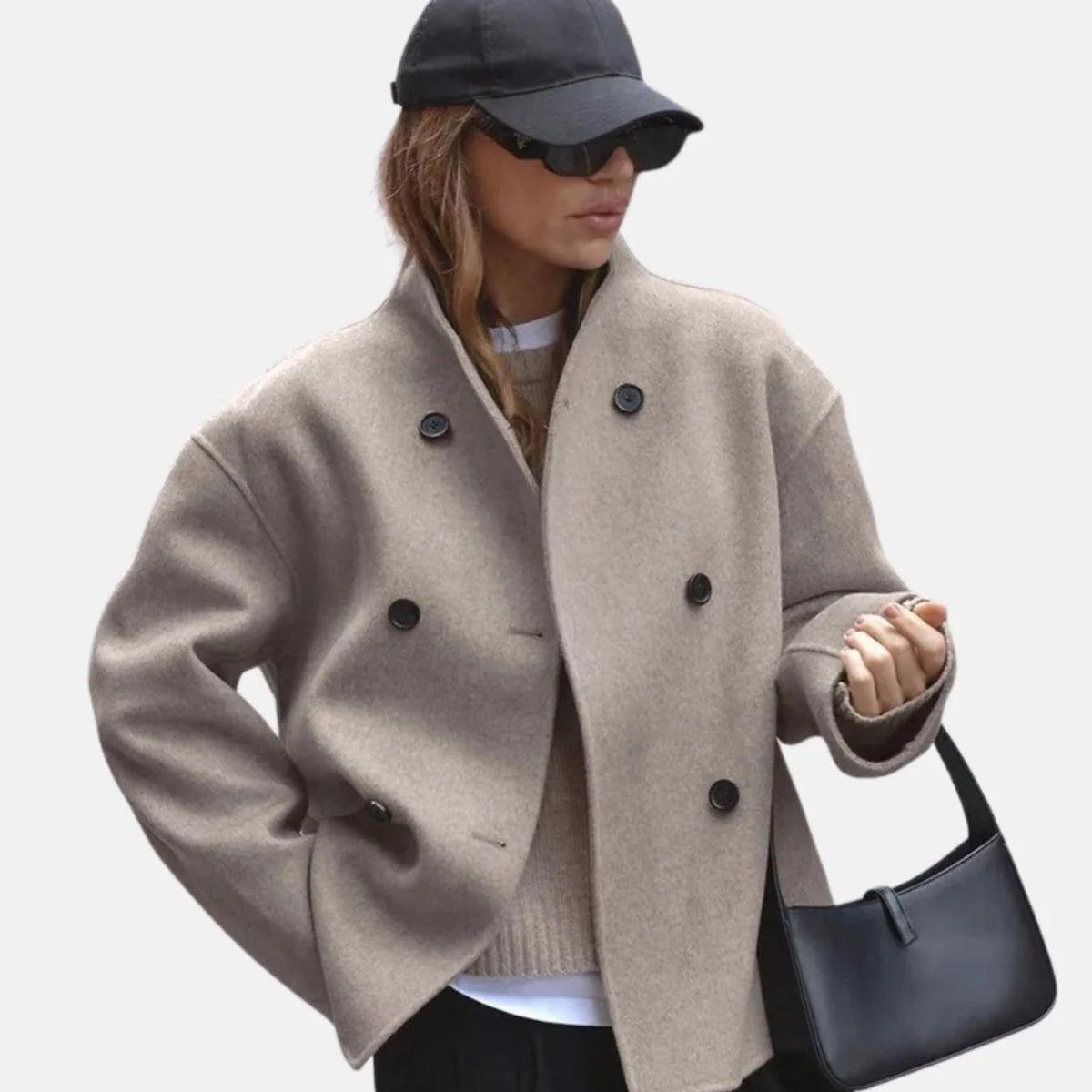 Women’s Double-Breasted Hip-Length Coat with Wool Look 0
