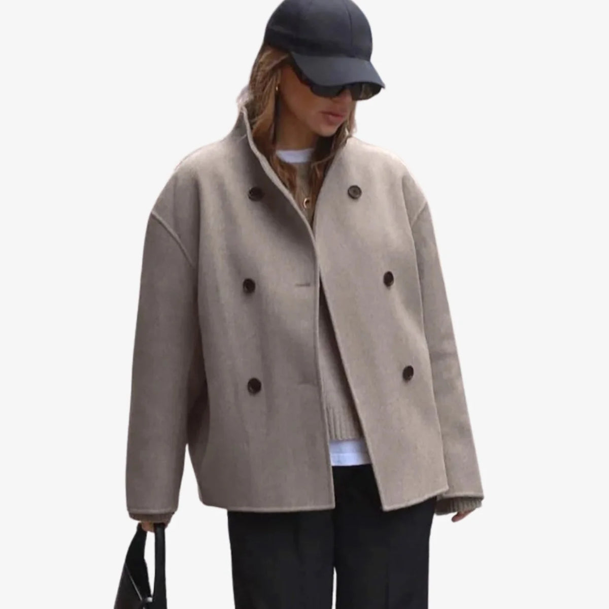 Women’s Double-Breasted Hip-Length Coat with Wool Look 4