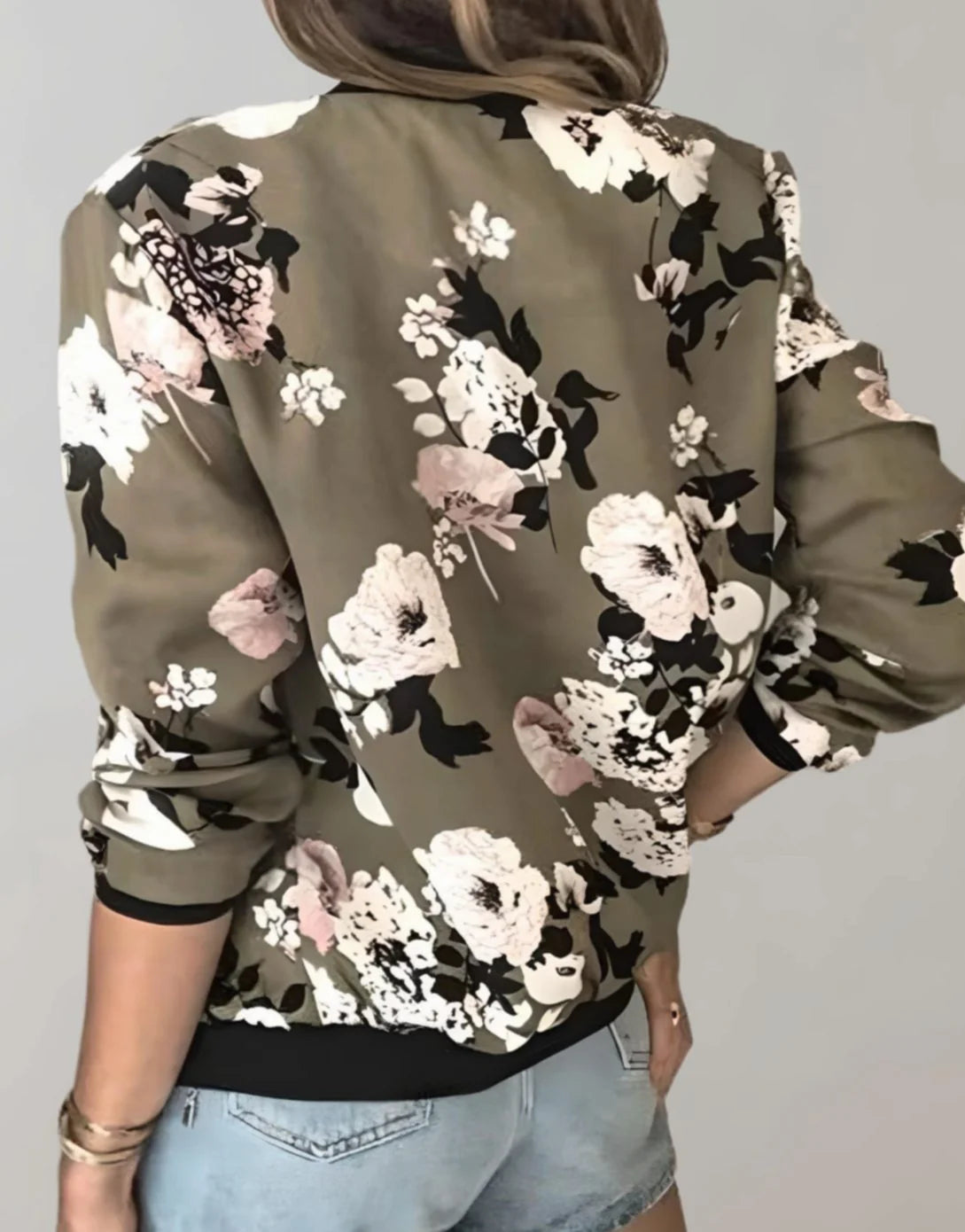 Women’s Floral Zip-Up Bomber Jacket Relaxed Fit 6