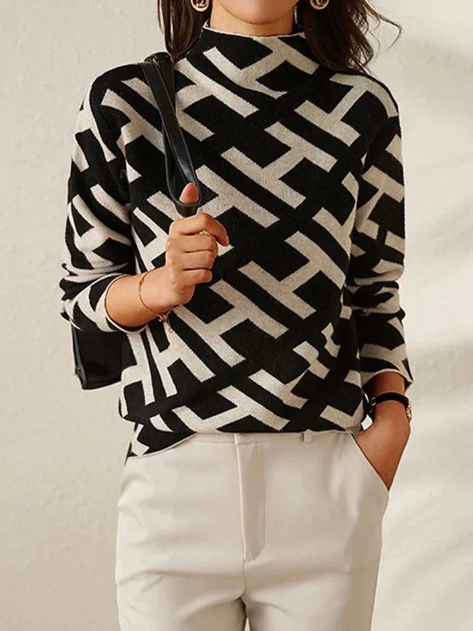 Women’s Geometric Pattern Sweater Relaxed Fit Casual Style 0