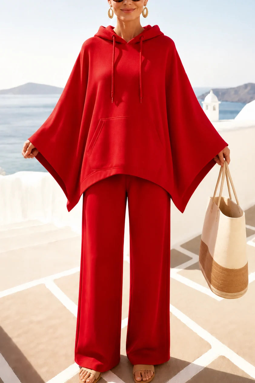 Women’s Hooded Cape and Wide-Leg Trouser Set Elegant Draped Silhouette 12