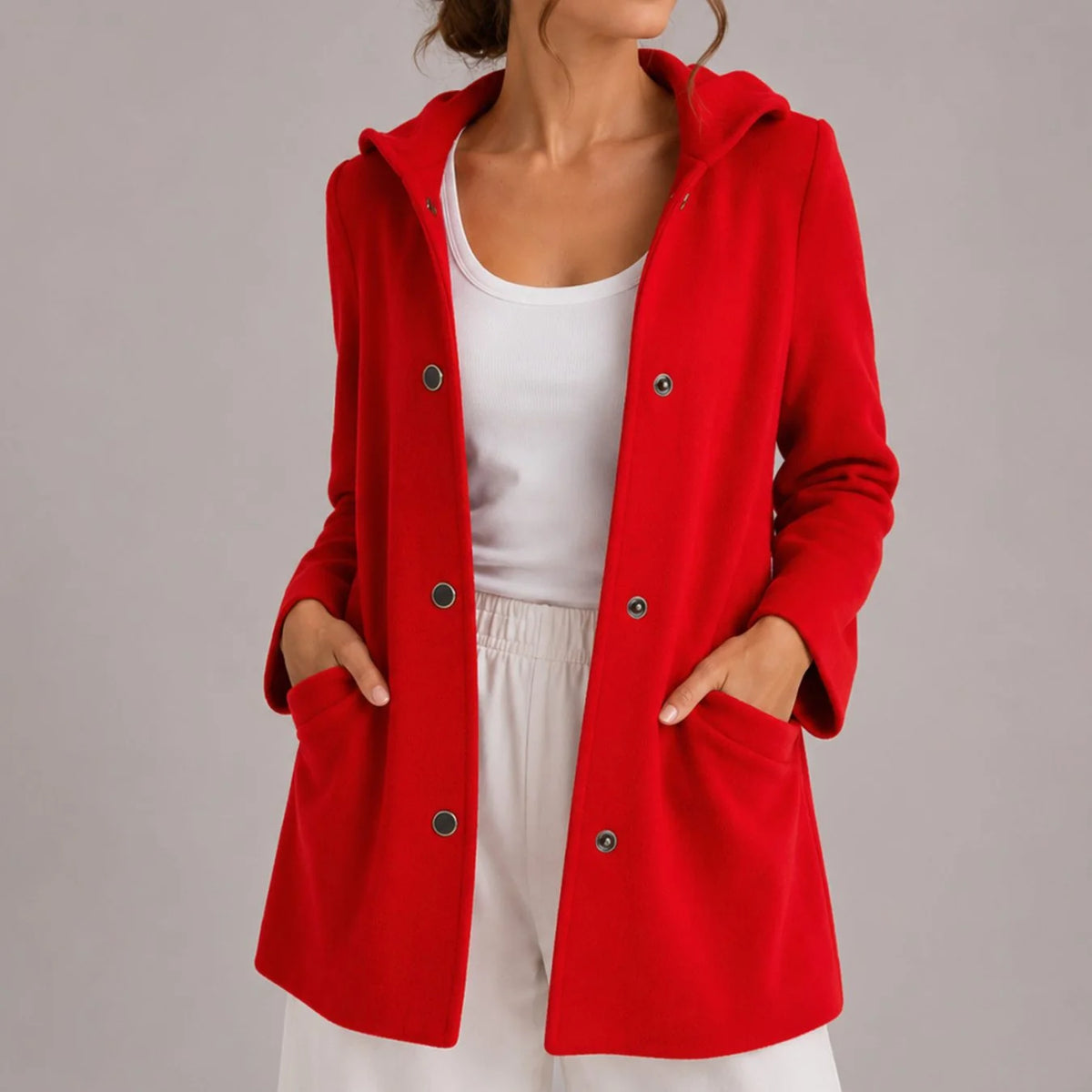 Women’s Hooded Cardigan Relaxed Fit with Pockets and Snap-Button Closure 0