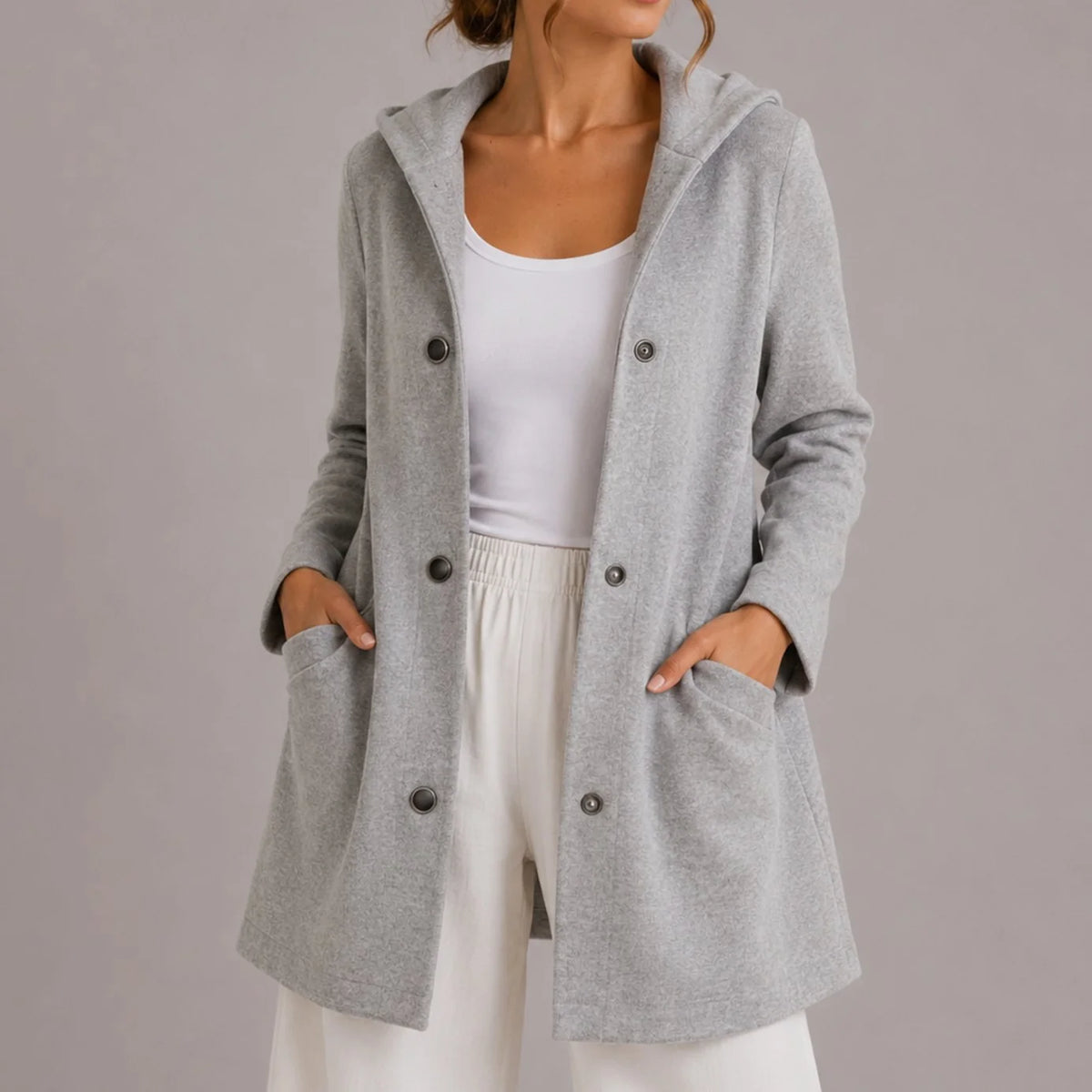 Women’s Hooded Cardigan Relaxed Fit with Pockets and Snap-Button Closure 1