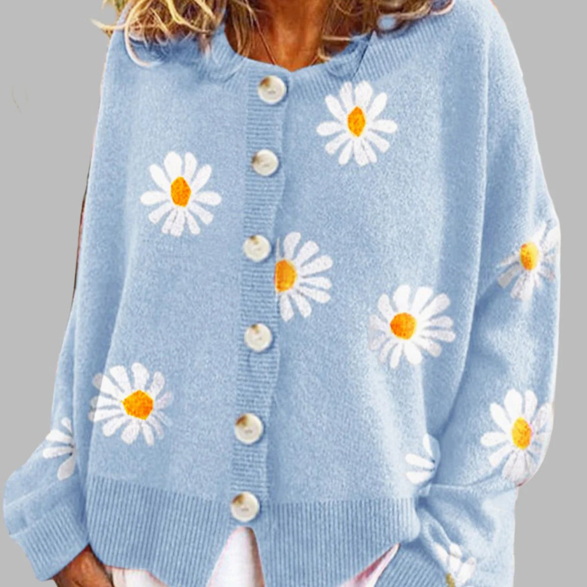 Women’s Knit Cardigan with Daisy Embroidery and Button Front 3