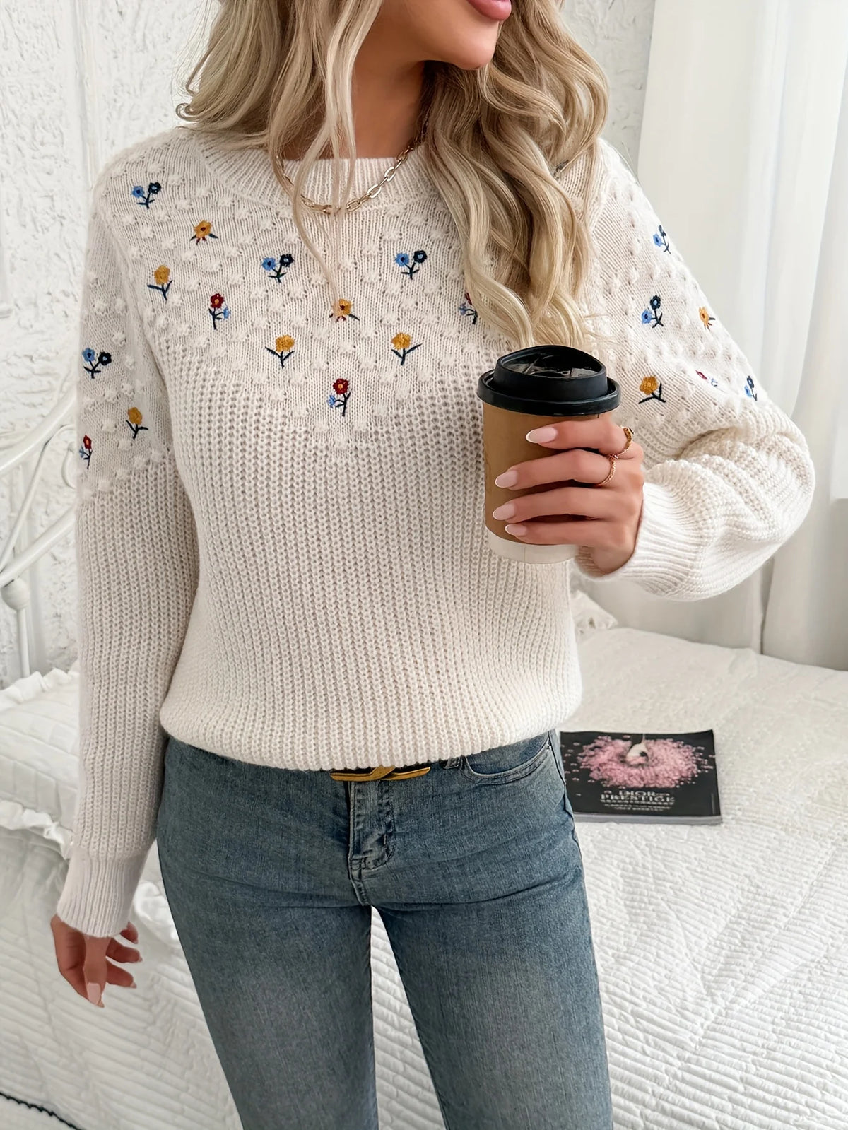 Women’s Knit Sweater with Floral Embroidery Elegant Design 3