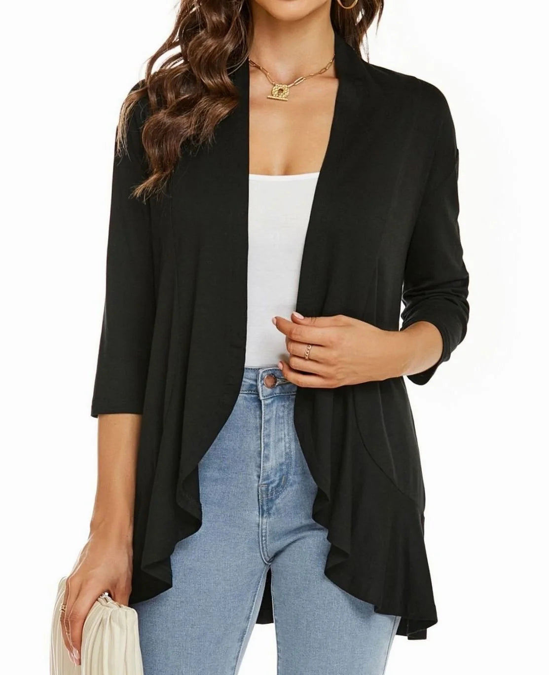 Women’s Lightweight Open-Front Draped Cardigan with 3/4 Sleeves 2