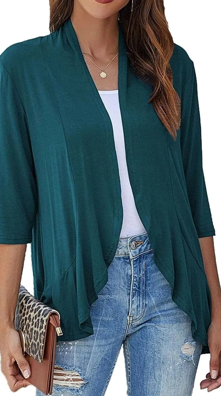 Women’s Lightweight Open-Front Draped Cardigan with 3/4 Sleeves 4