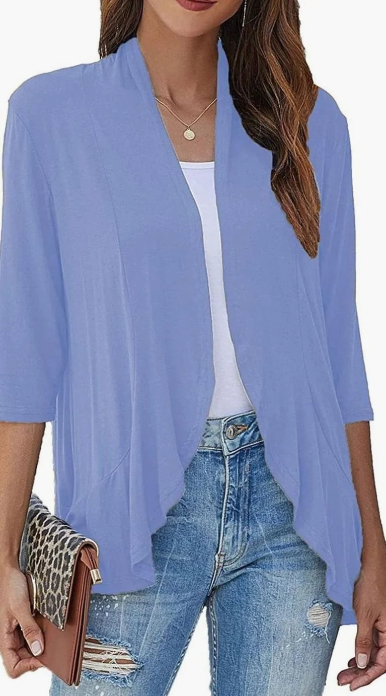 Women’s Lightweight Open-Front Draped Cardigan with 3/4 Sleeves 5