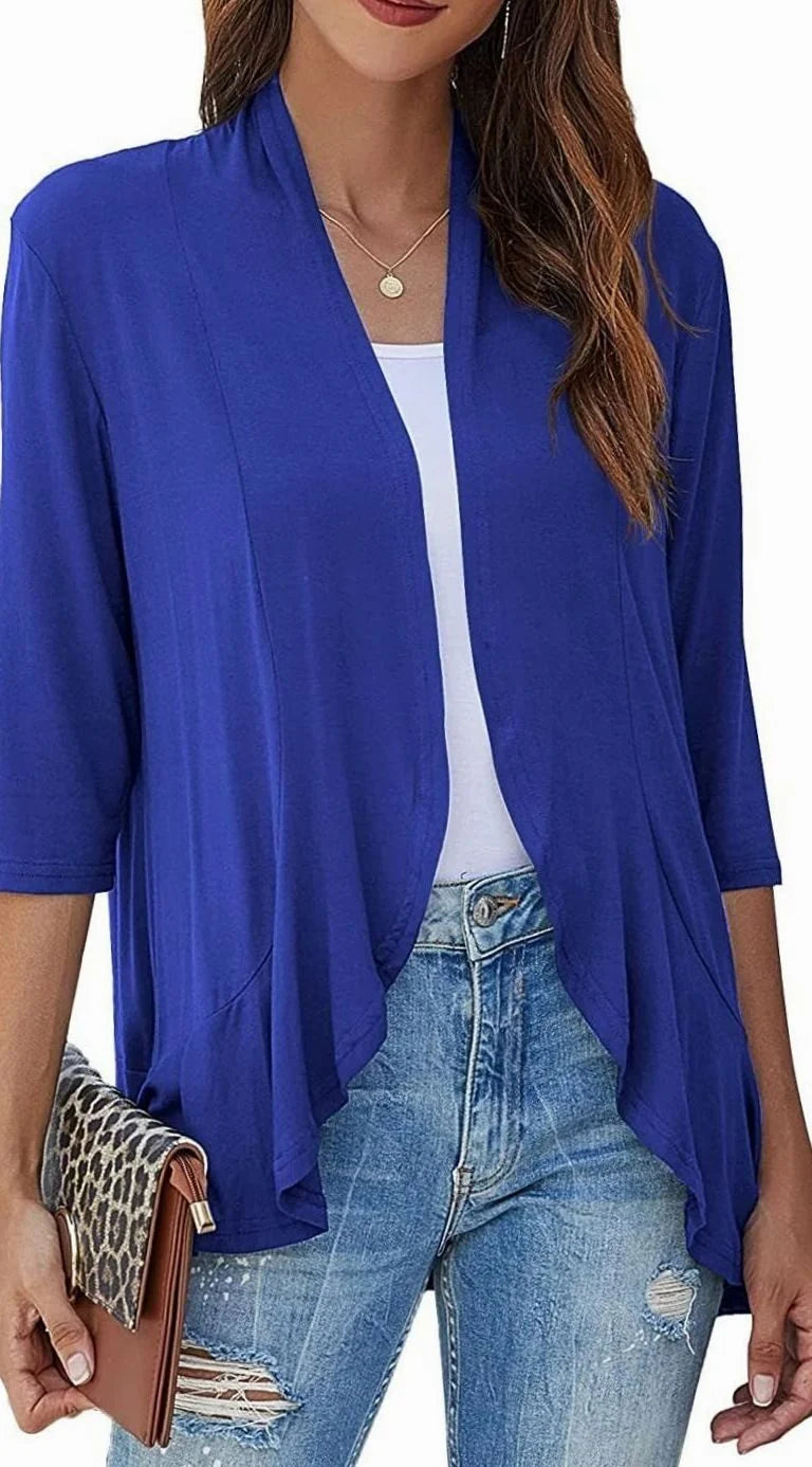 Women’s Lightweight Open-Front Draped Cardigan with 3/4 Sleeves 7