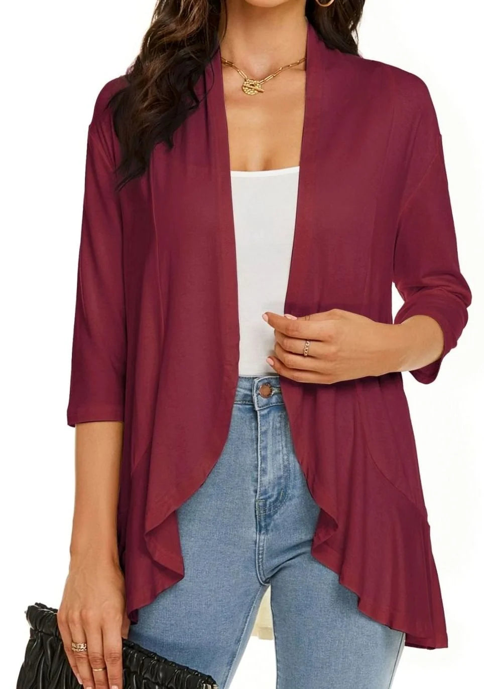 Women’s Lightweight Open-Front Draped Cardigan with 3/4 Sleeves 8
