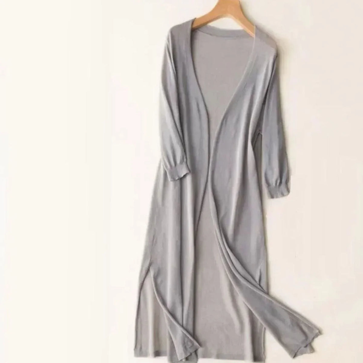 Women’s Long Black Cardigan Open-Front Design with 3/4 Sleeves and Side Slits 5