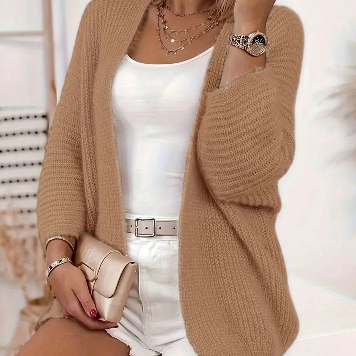Women’s Long Black Cardigan Open-Front Knit Layering Sweater 10