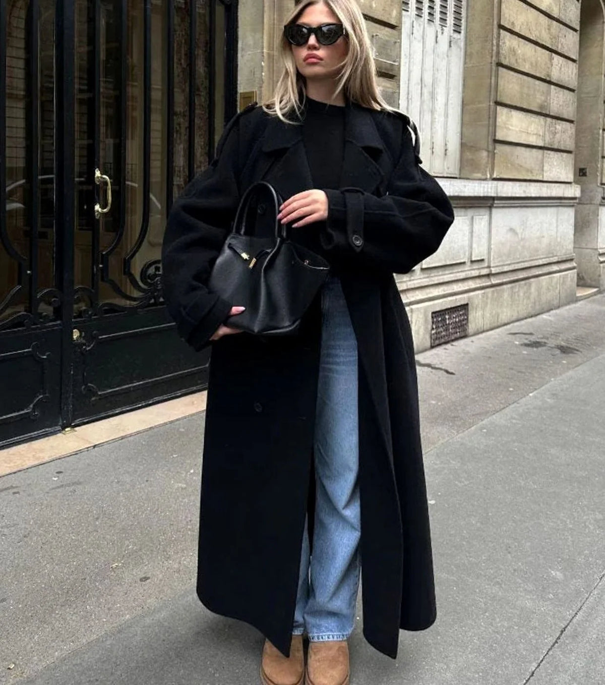 Women’s Long Double-Breasted Belted Trench Coat Classic Style 0