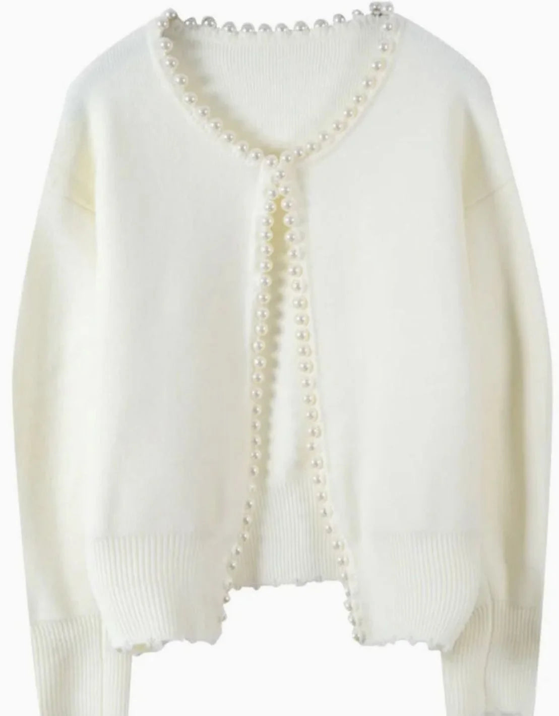 Women’s Open-Front Knit Cardigan with Pearl Trim Detail 4