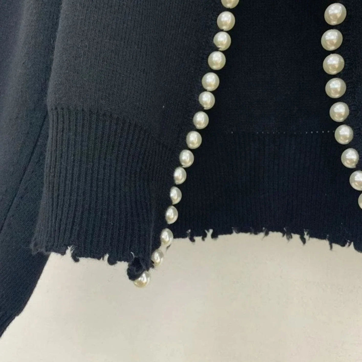 Women’s Open-Front Knit Cardigan with Pearl Trim Detail 6