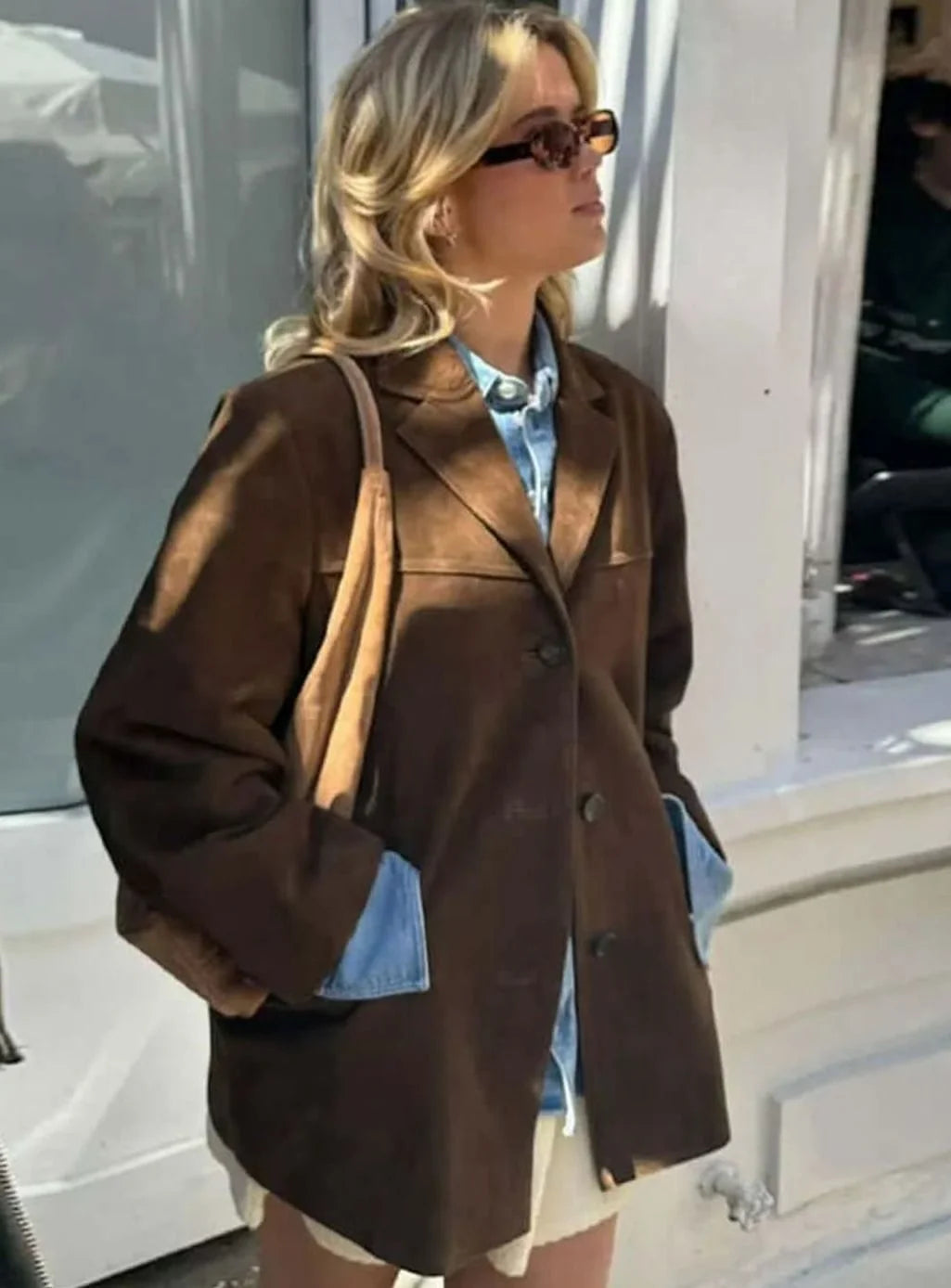 Women’s Oversized Blazer Soft Suede-Look Single-Button Design 4