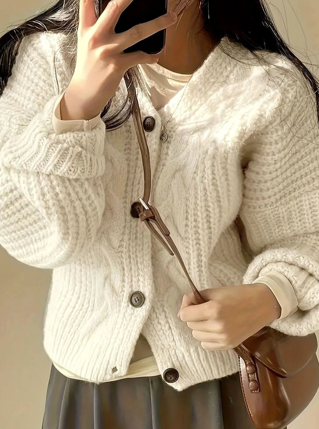 Women’s Oversized Cable-Knit Cardigan Button-Front Design 3