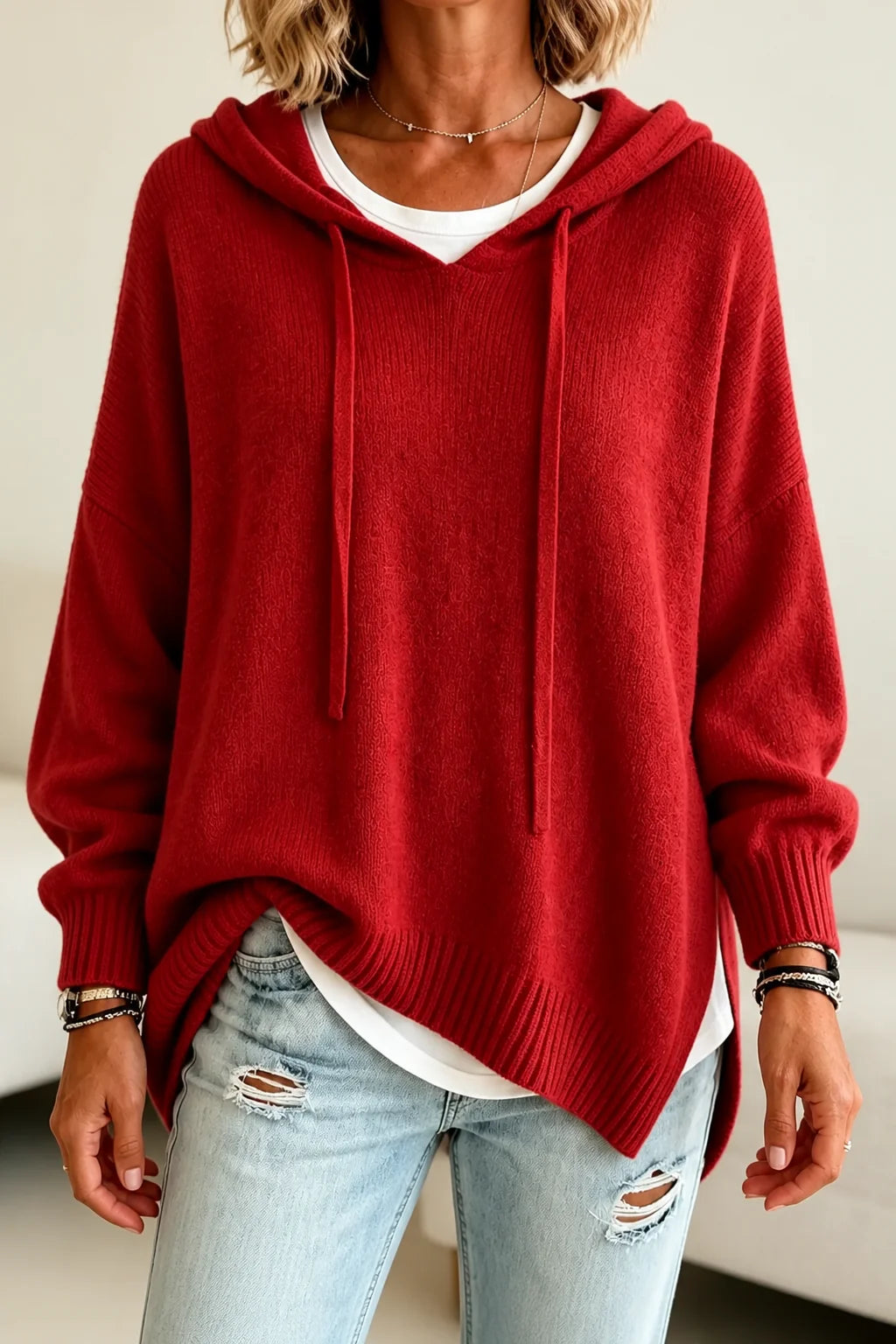 Women’s Oversized Hooded Knit Sweater Relaxed Fit with Drawstring 10
