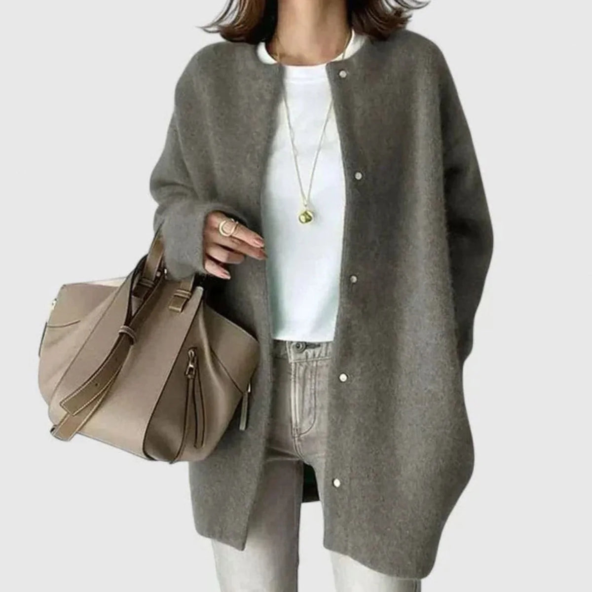 Women’s Oversized Knit Cardigan Relaxed Button-Front Style in Camel 0