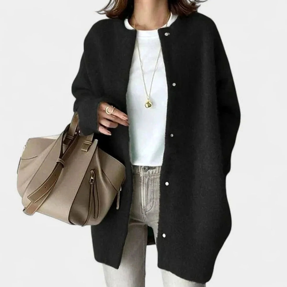Women’s Oversized Knit Cardigan Relaxed Button-Front Style in Camel 4