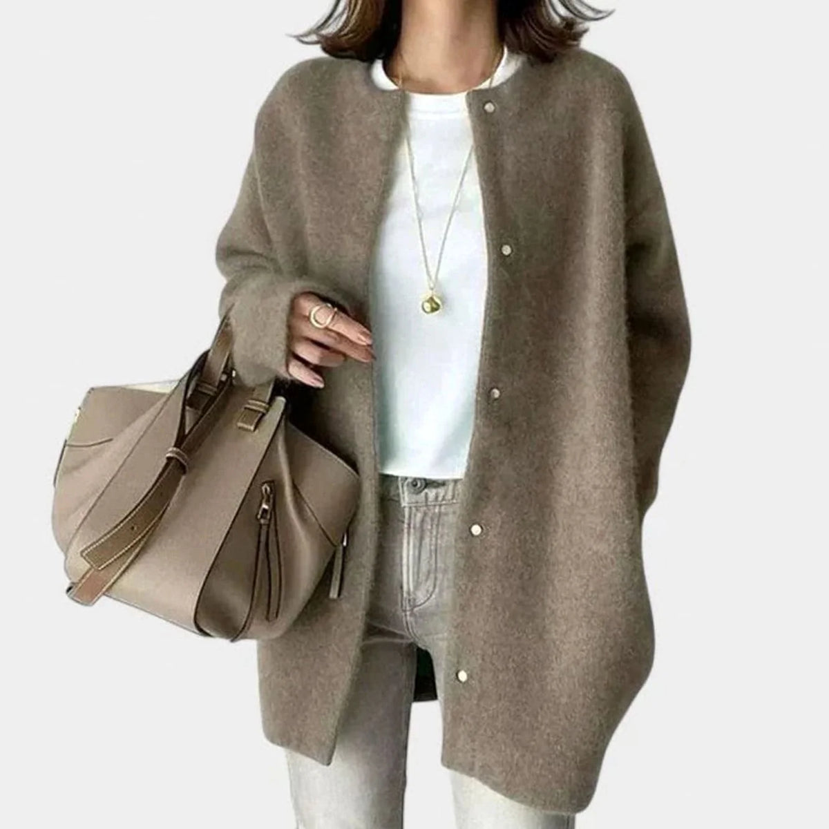 Women’s Oversized Knit Cardigan Relaxed Button-Front Style in Camel 7