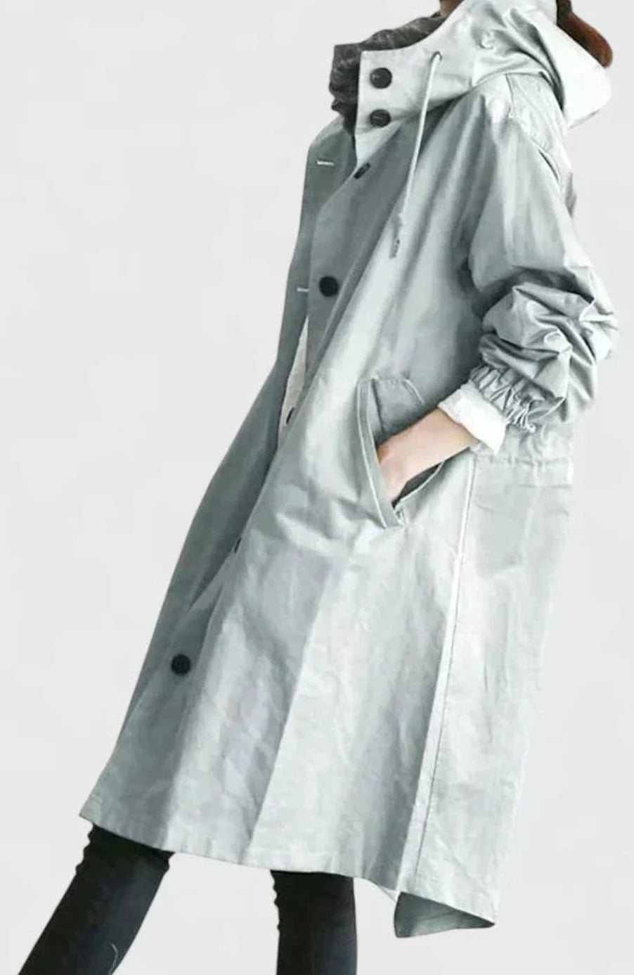 Women’s Oversized Longline Trench Coat with Hooded Button Front 2