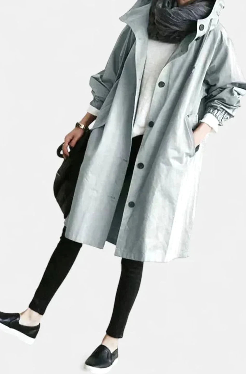 Women’s Oversized Longline Trench Coat with Hooded Button Front 3