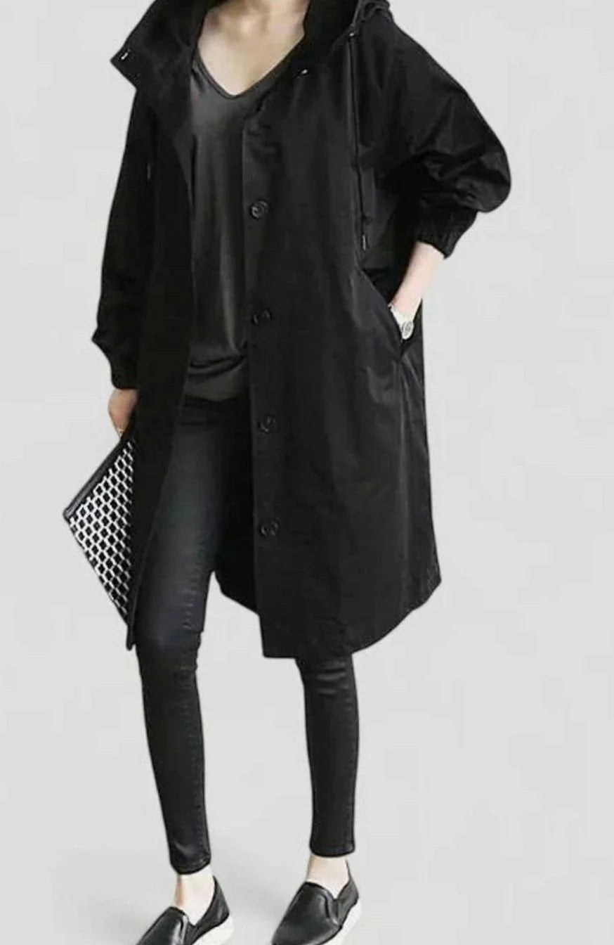 Women’s Oversized Longline Trench Coat with Hooded Button Front 4