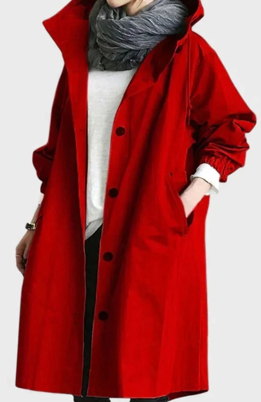 Women’s Oversized Longline Trench Coat with Hooded Button Front 8