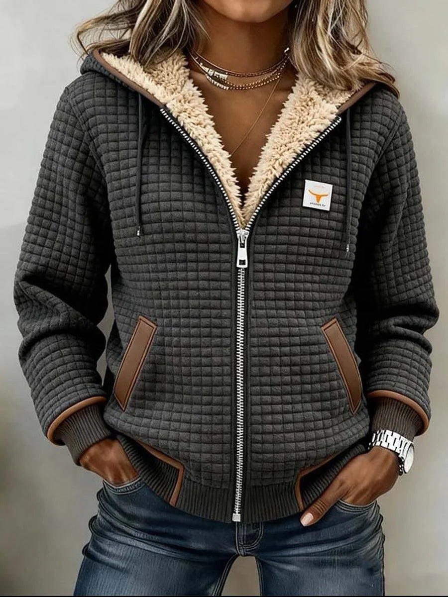 Women’s Quilted Jacket Sherpa-Lined Hooded Winter Coat 0