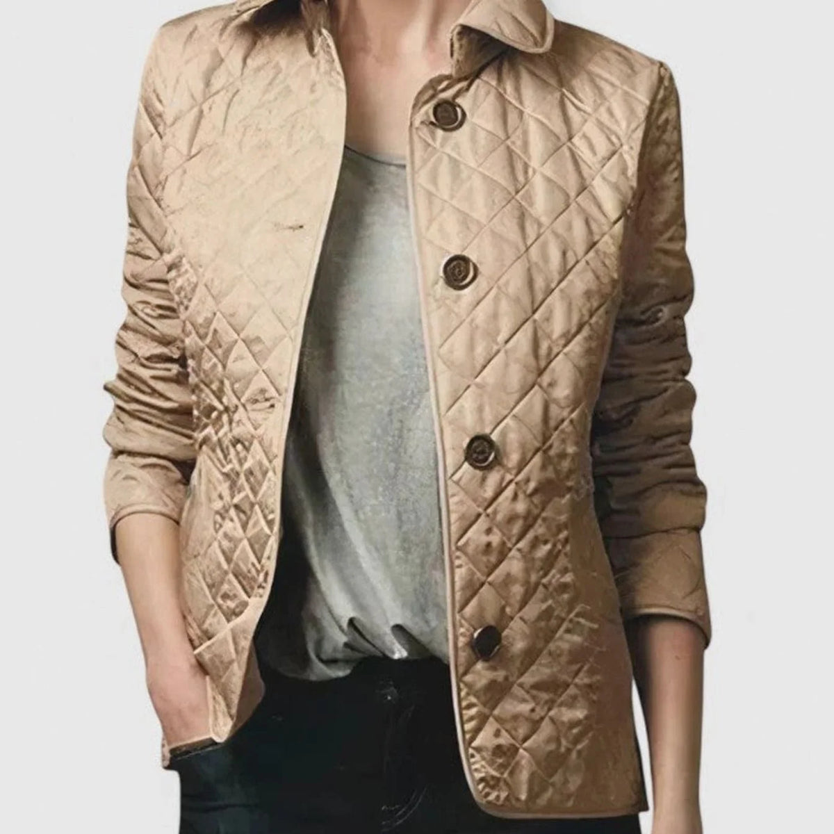 Women’s Quilted Jacket Tailored Fit with Plaid Cuffs 2