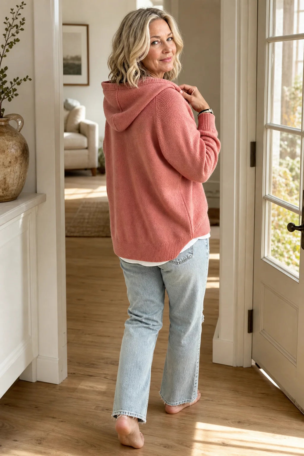 Women’s Ribbed Knit Pullover Sweater with Drawstring Hood Relaxed Fit 5