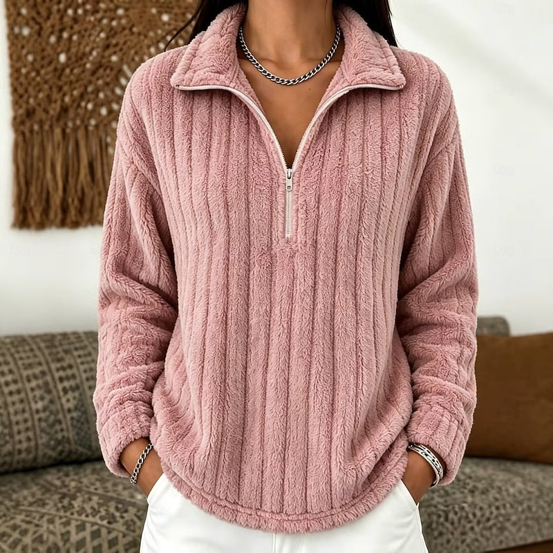 Women’s Textured Quarter-Zip Pullover Cozy Relaxed Fit 1